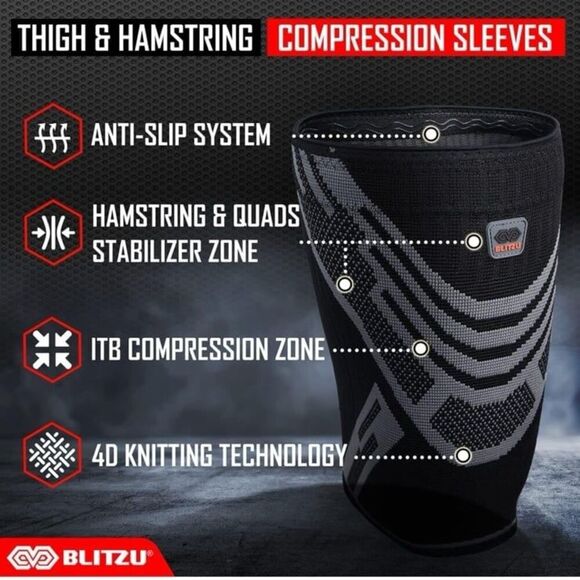 New BLITZU Thigh Compression Sleeves (Pair) Quad, Groin and Hamstring Support. U - Picture 7 of 10